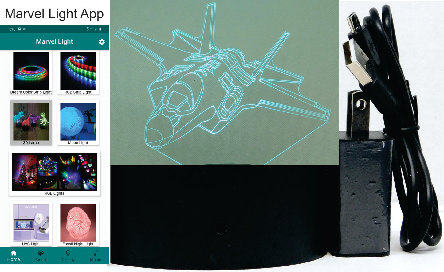 F-35 Lighting II Fighter Jet 3-D Optical Illusion Multicolored LED Lamp