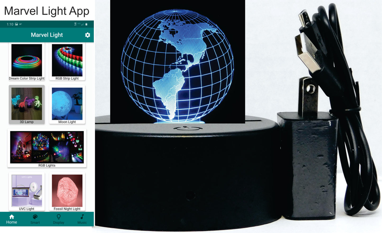 Globe North America 3-D Optical Illusion Multicolored Light