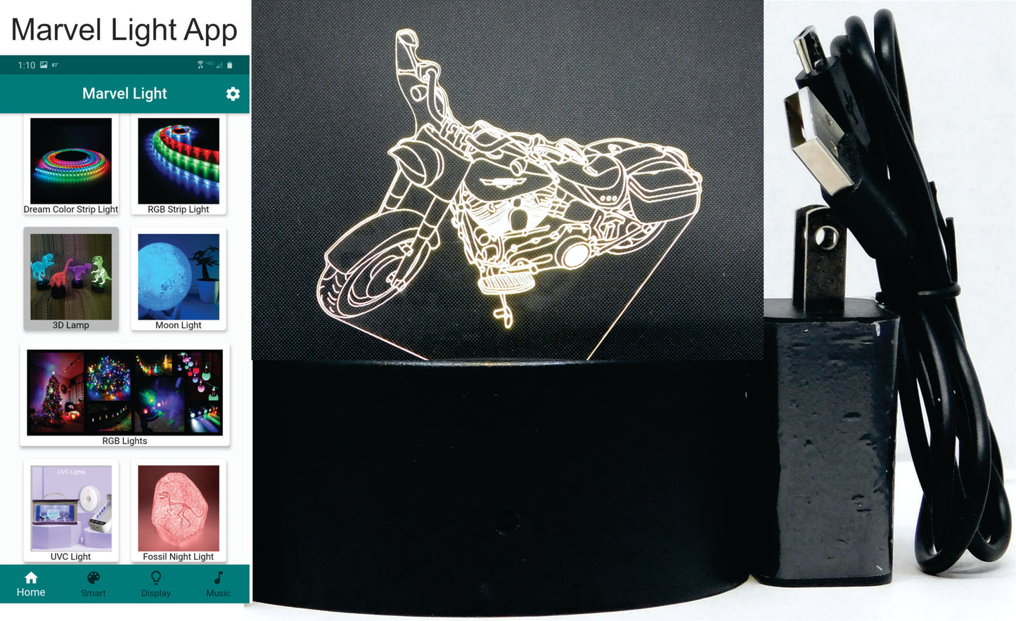 Harley-Davidson Road King 3-D Optical Illusion Multicolored LED Lamp