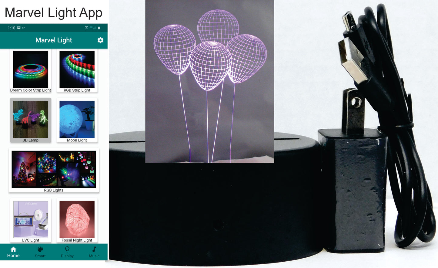 Balloons 3-D Optical Illusion Multicolored Light