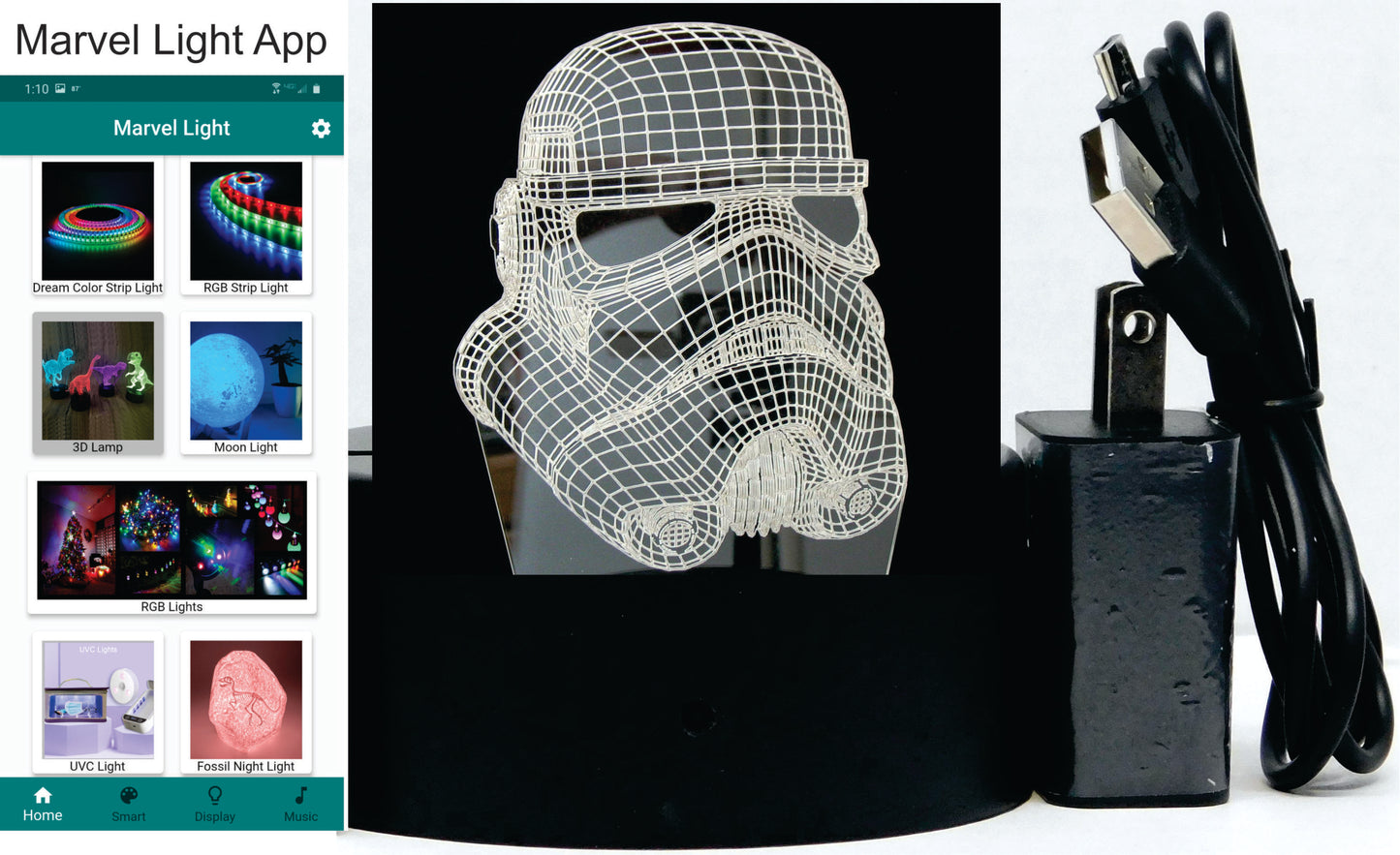Storm Trooper's Helmet 3-D Optical Illusion LED Multicolored Lamp