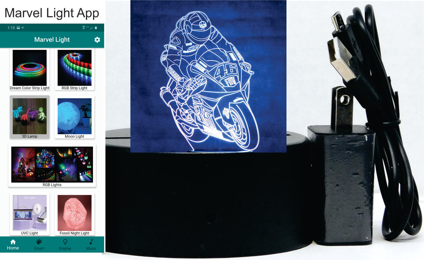 Motorcycle Yamaha Supersport 3-D Optical Illusion Multicolored LED Lamp