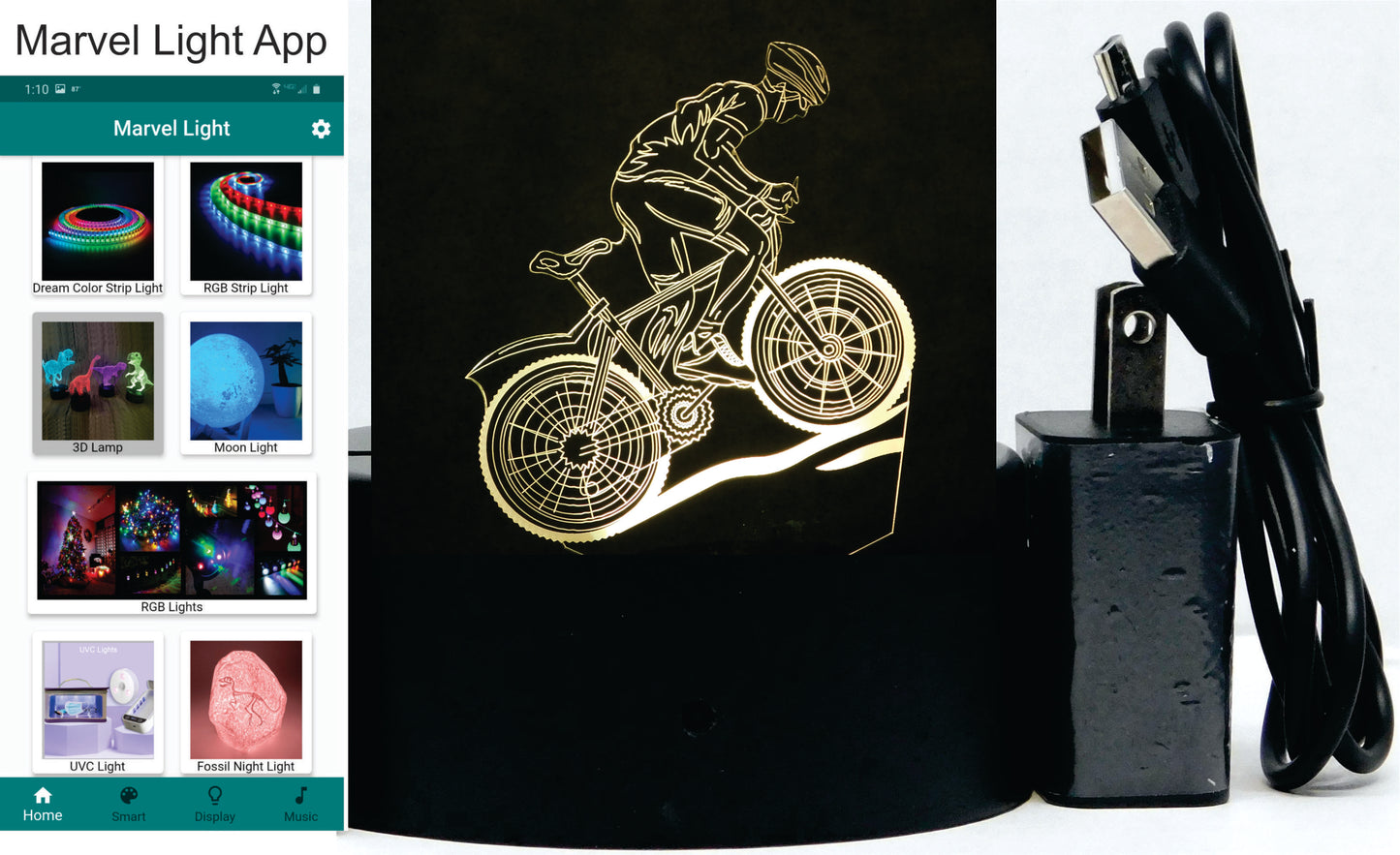 Bicycle Rider 3-D Optical Illusion Multicolored Light