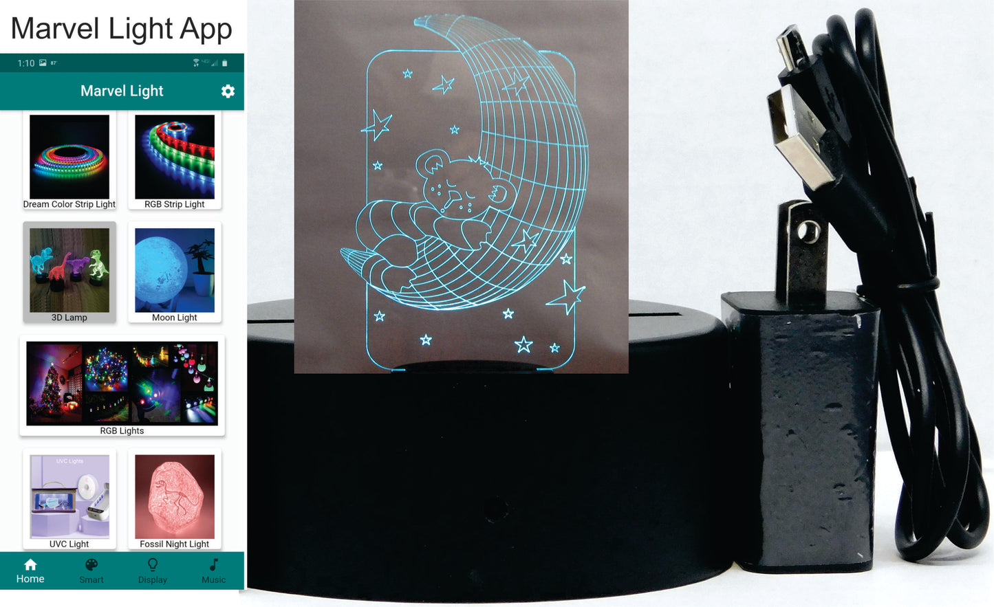 Teddy Bear on the Moon 3-D Optical Illusion Multicolored Lamp