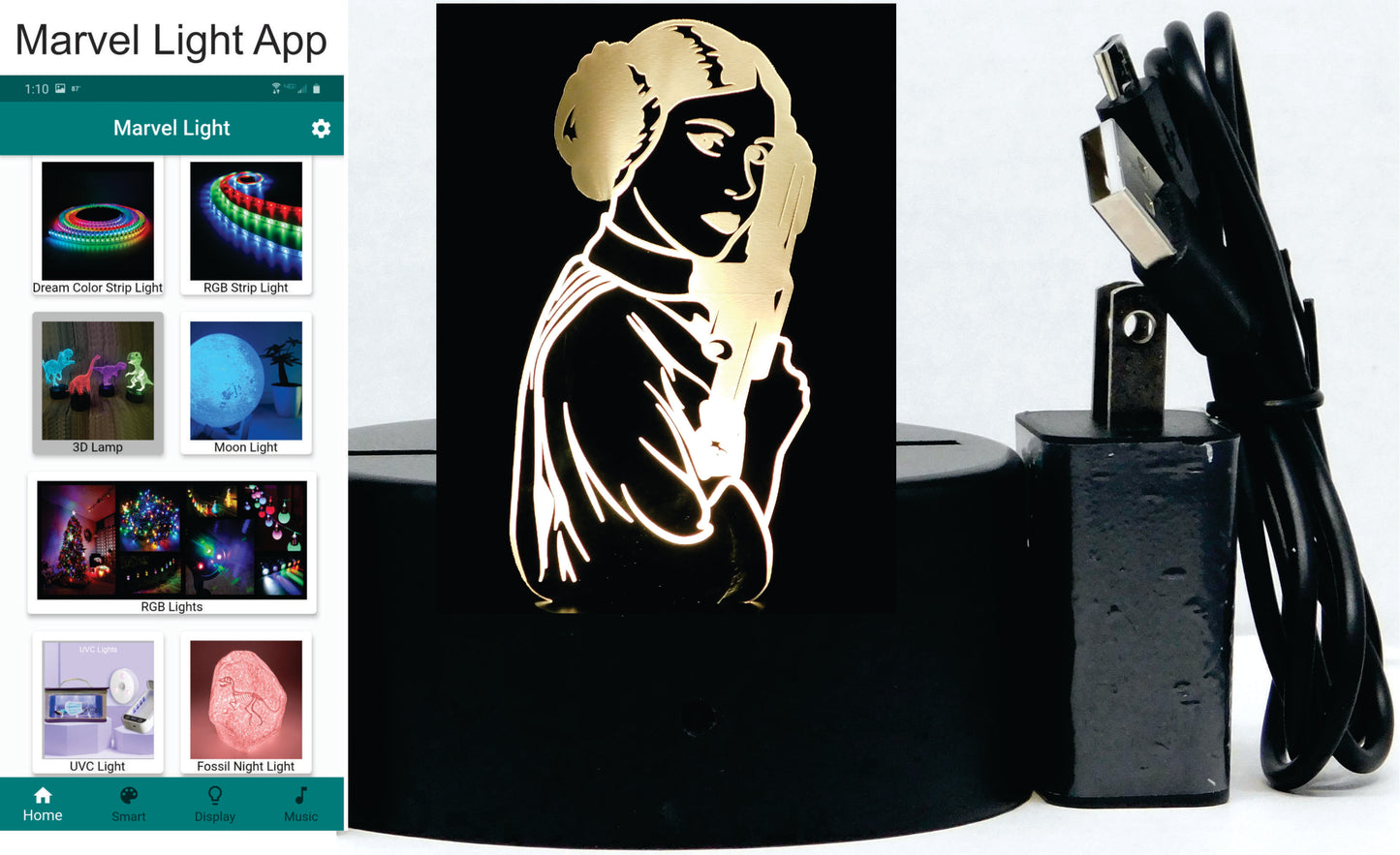 Princess Leia 3-D Optical Illusion LED Desk, Table, Night Lamp