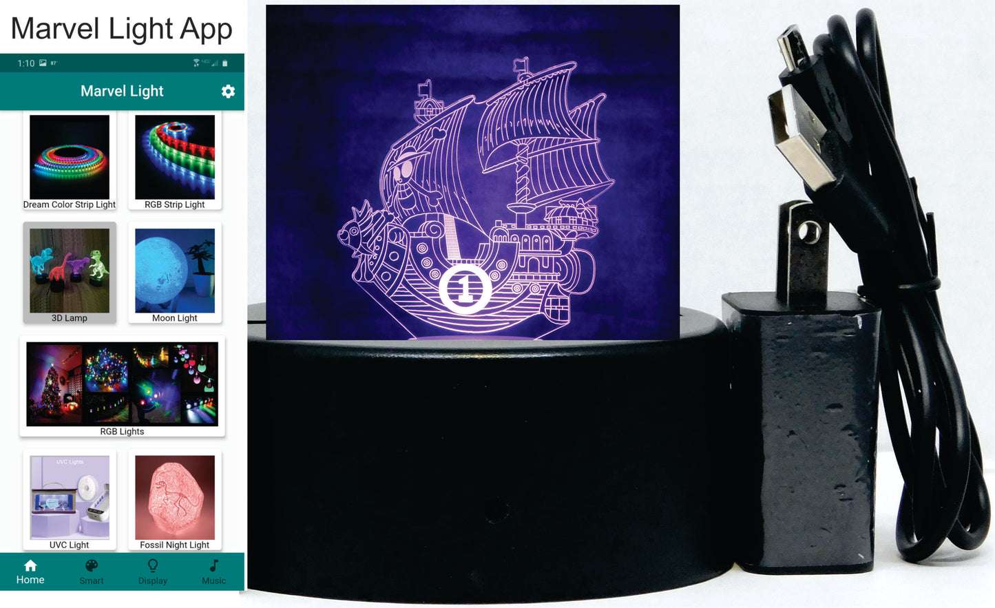 Pirate Ship 3-D Optical Illusion Multicolor LED Lamp