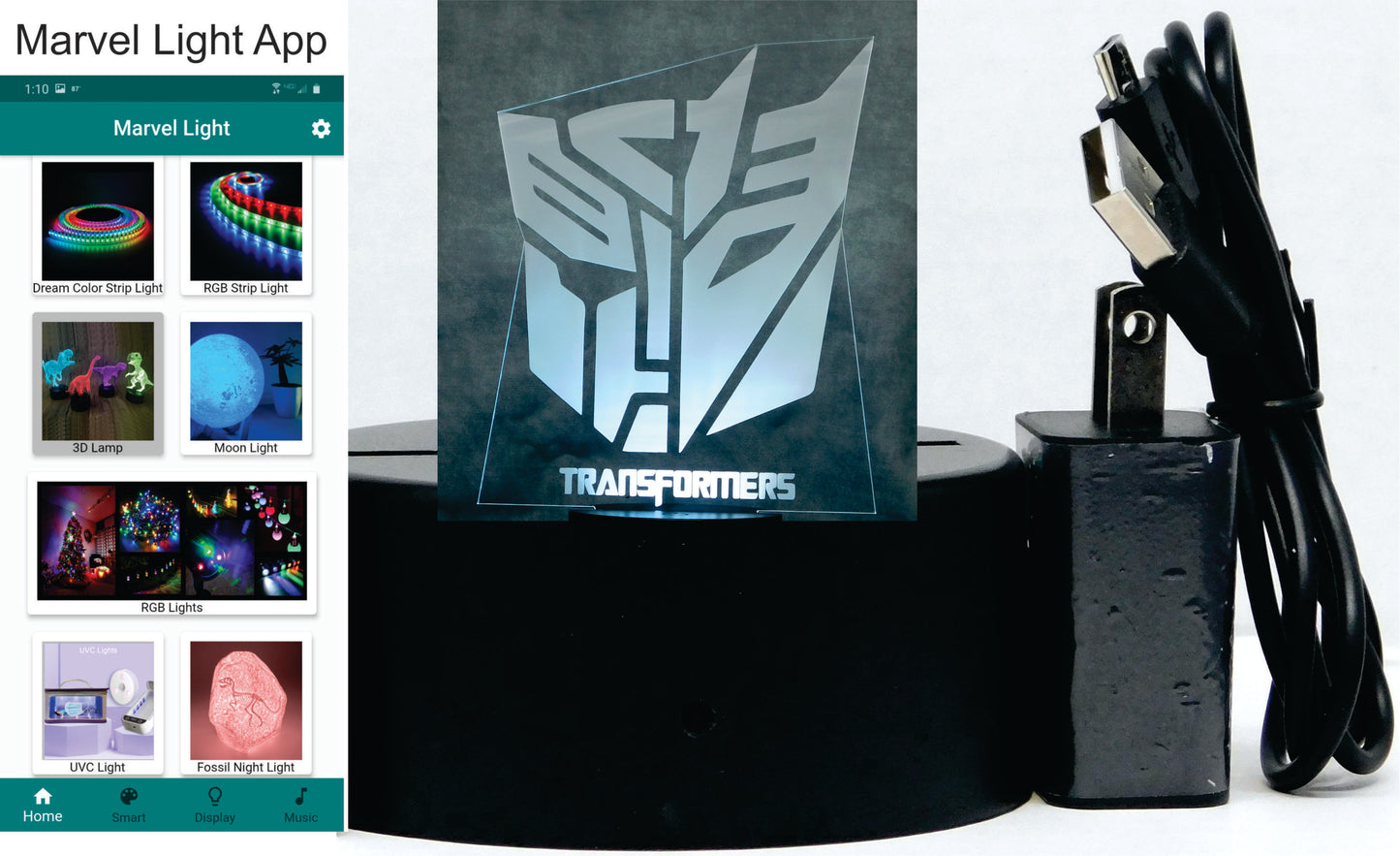 Autobot Decepticon Transformer 3-D Optical Illusion Multicolored Light