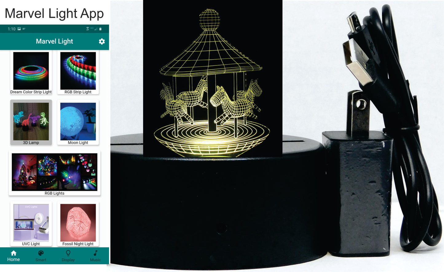 Carousel 3-D Optical Illusion Multicolored Light