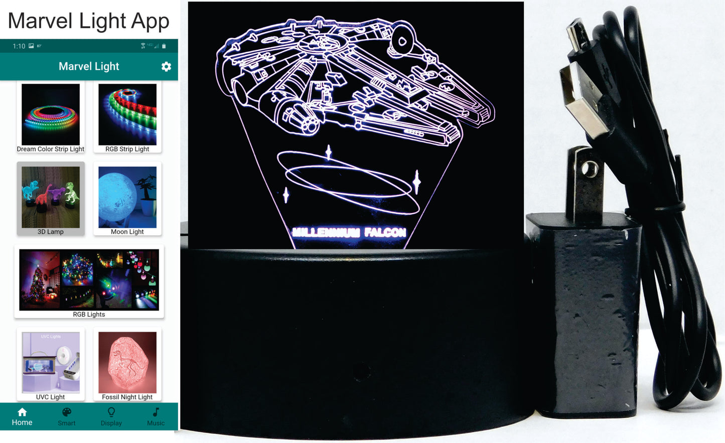 Millennium Falcon Flying 3-D Optical Illusion LED Desk, Table, Night Lamp