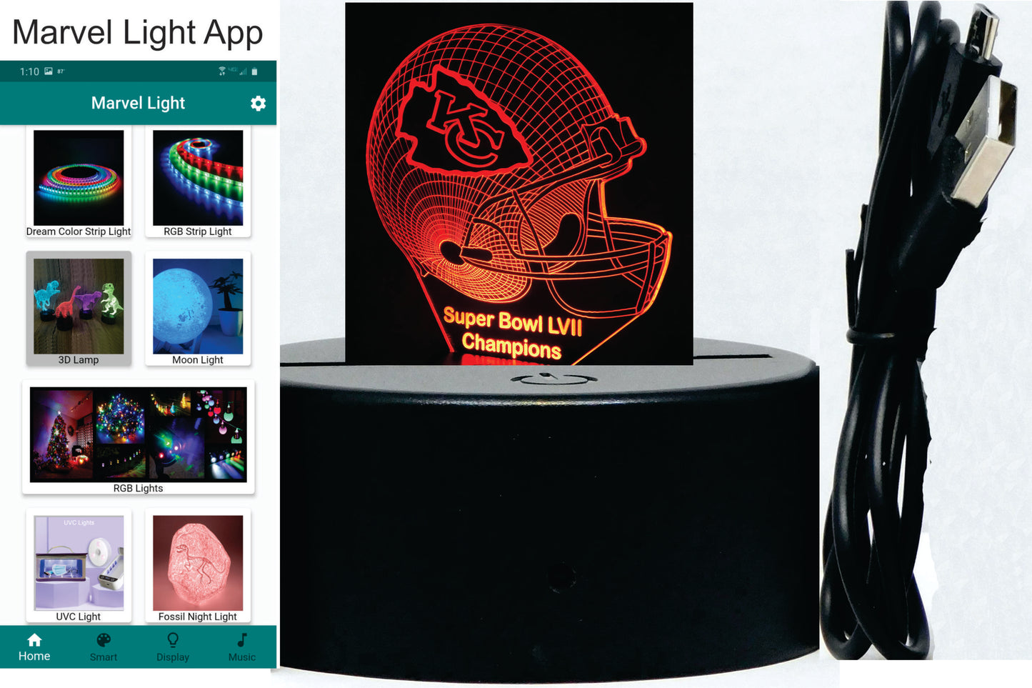 Kansas City Chiefs Football Helmet 3-D Optical Illusion Multicolored LED Lamp