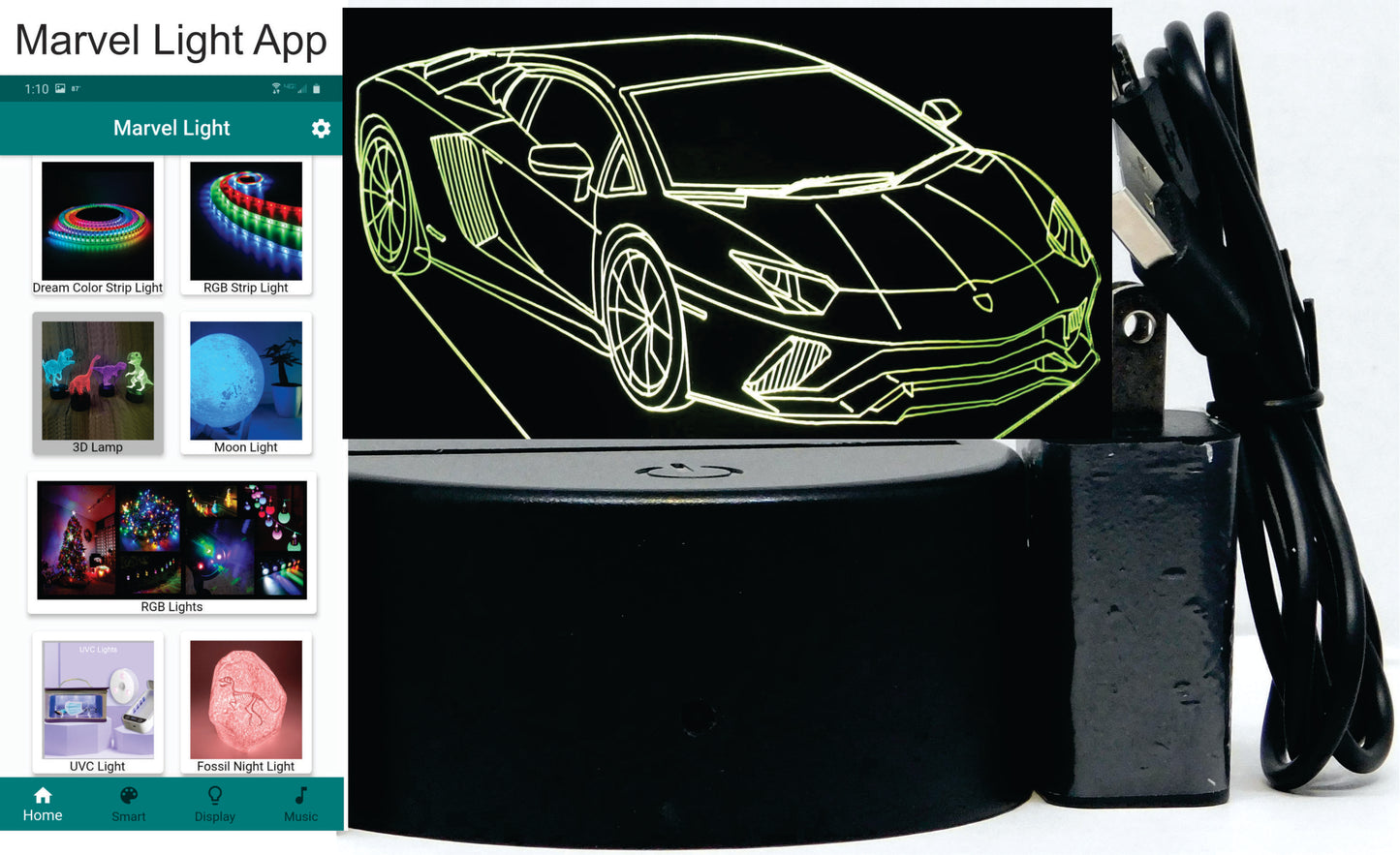 Lamborghini 3-D Optical Illusion Multicolored Light