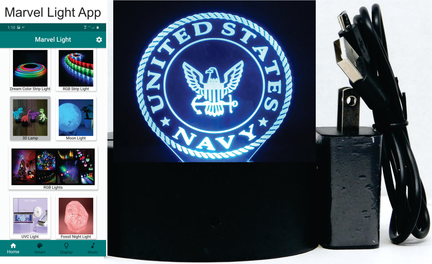 Navy Logo 3-D Optical Illusion Multicolored LED Lamp