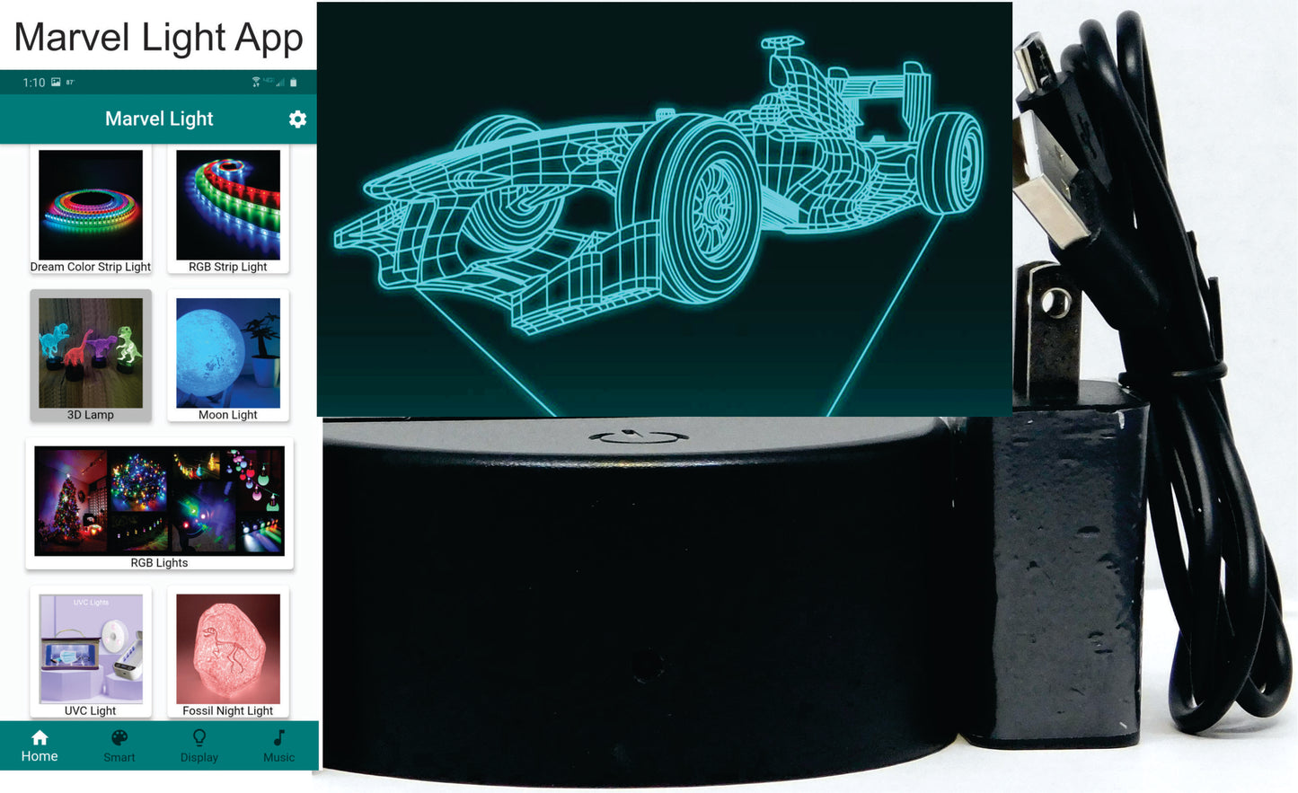 Formula E Race Car 3-D Optical Illusion Multicolored Light