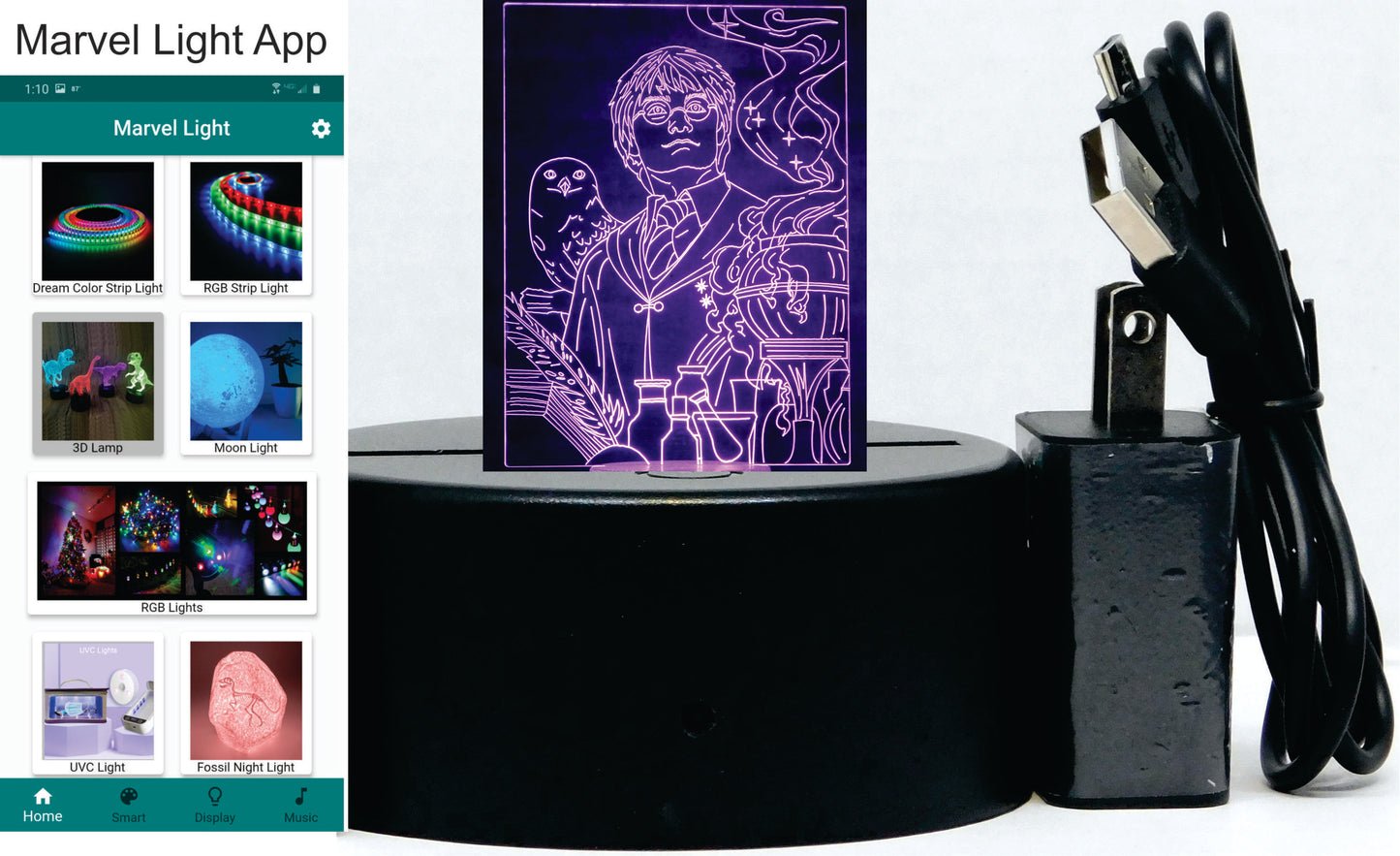 Harry Potter with Owl 3-D Optical Illusion Multicolored LED Lamp