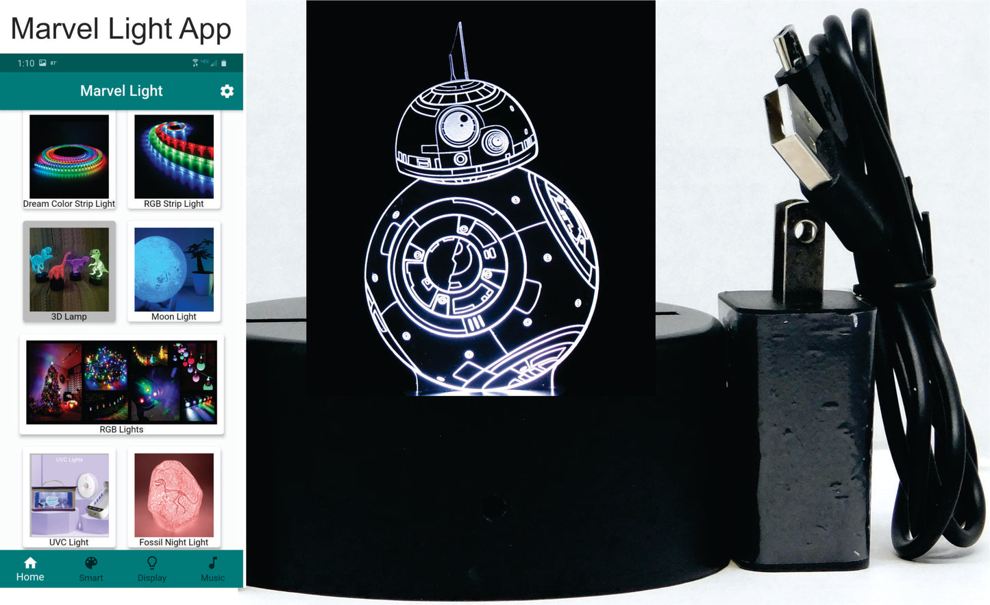 BB8 3-D Optical Illusion LED Multicolored Lamp