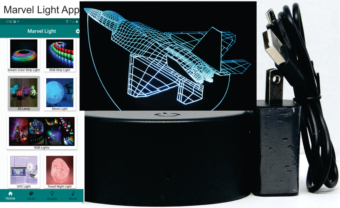 F-22 Raptor Fighter Jet 3-D Optical Illusion Multicolored LED Lamp