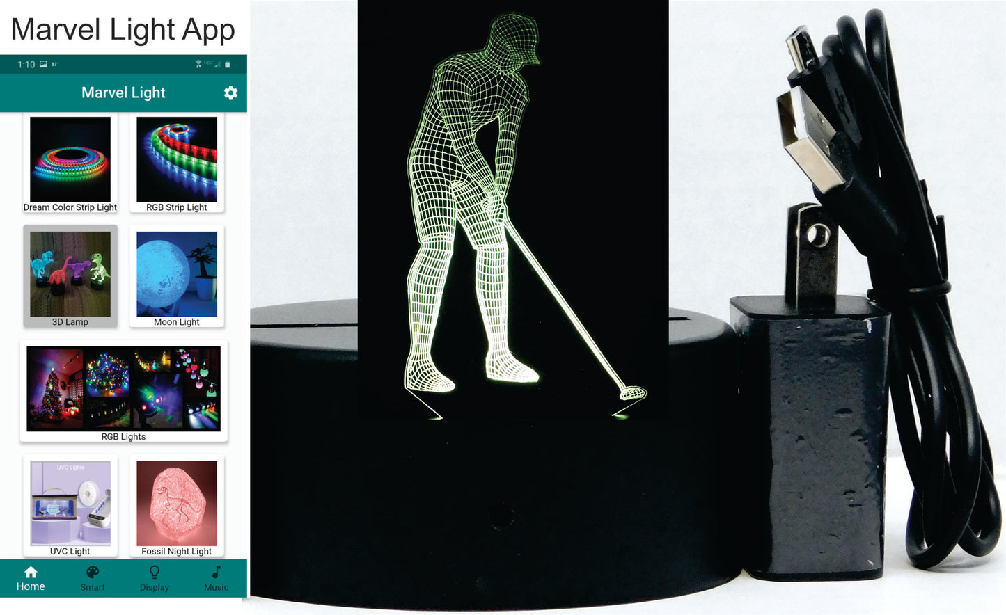 Golfer 3-D Optical Illusion Multicolored Light