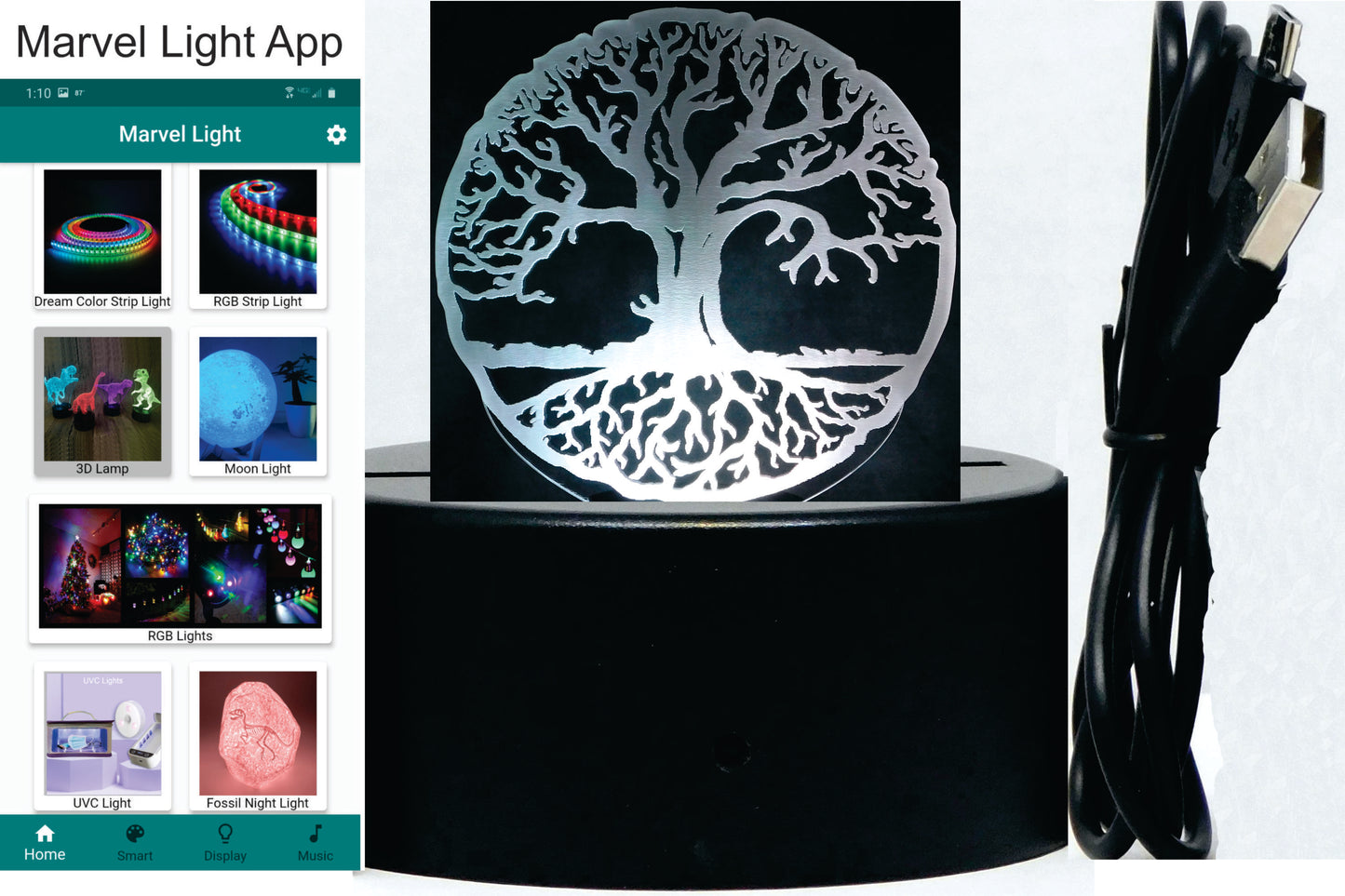 Tree of Life 3-D Optical Illusion Multicolored Light