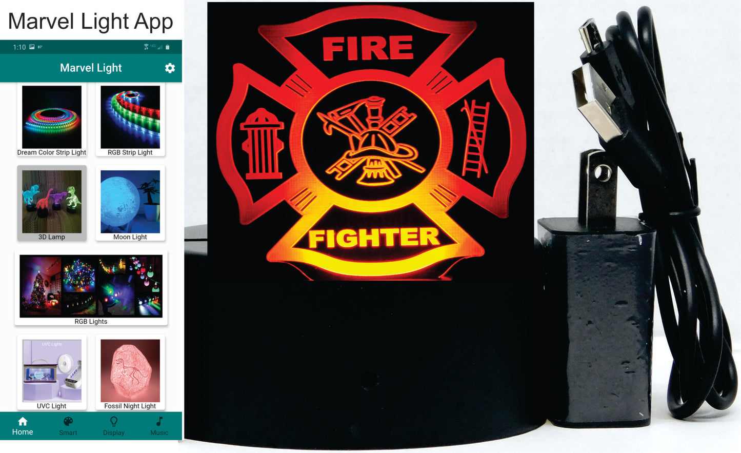 Firefighter Logo 3-D Optical Illusion Multicolored LED Lamp