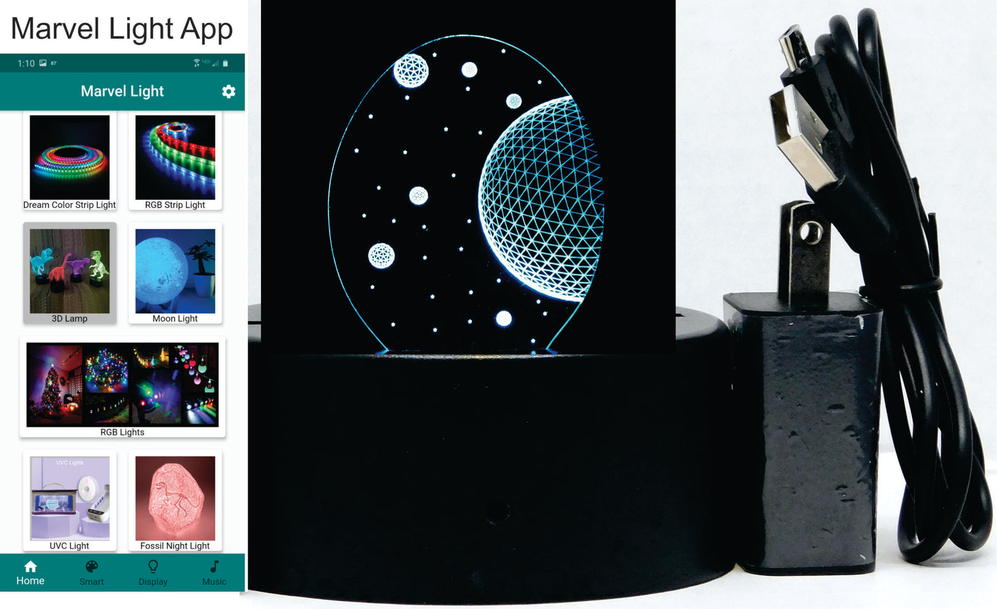 Space 3-D Optical Illusion Multicolored Lamp