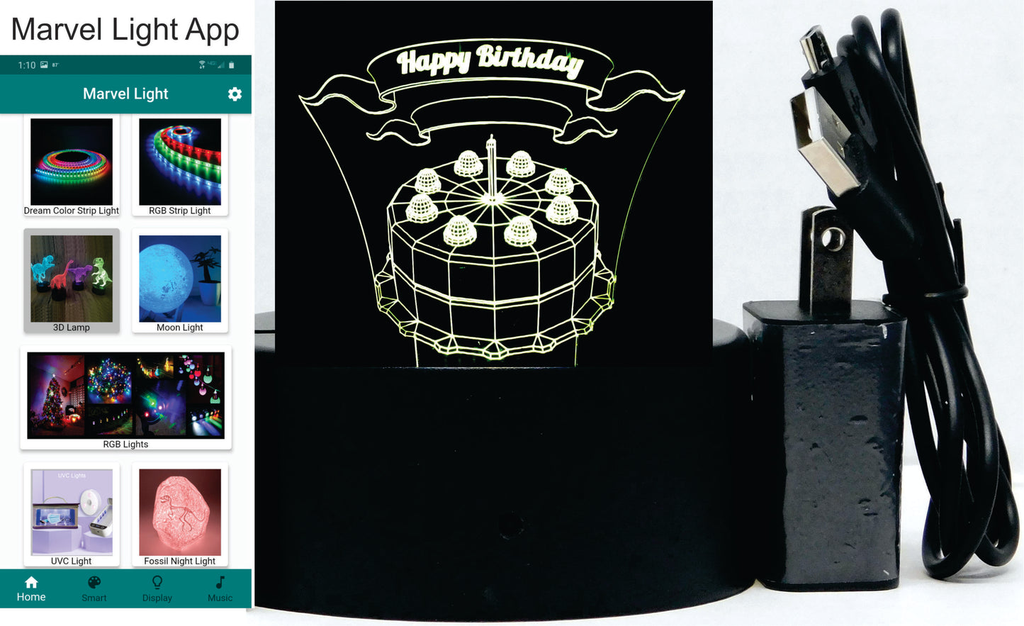 Birthday Cake 3-D Optical Illusion LED Desk, Table, Night Lamp