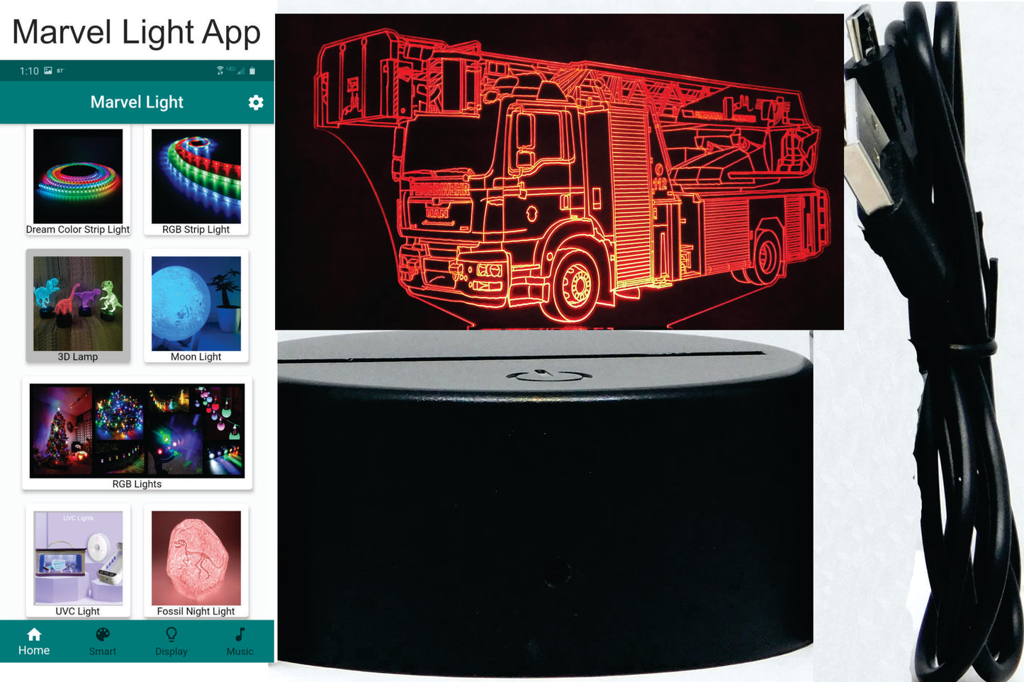 Fire Engine Ladder Truck 3-D Optical Illusion Multicolored Light