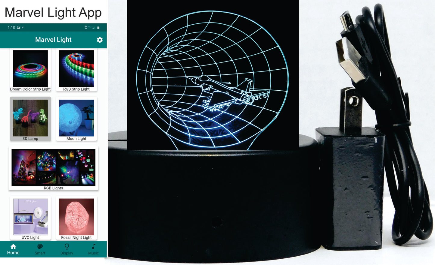 Jet Through Hole 3-D Optical Illusion LED Desk, Table, Night Lamp