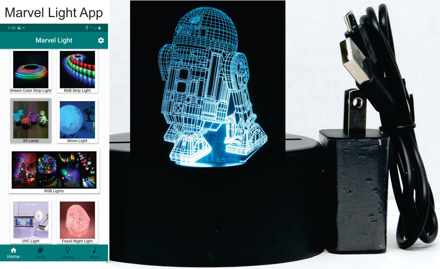 R2-D2 3-D Optical Illusion Multicolored Light