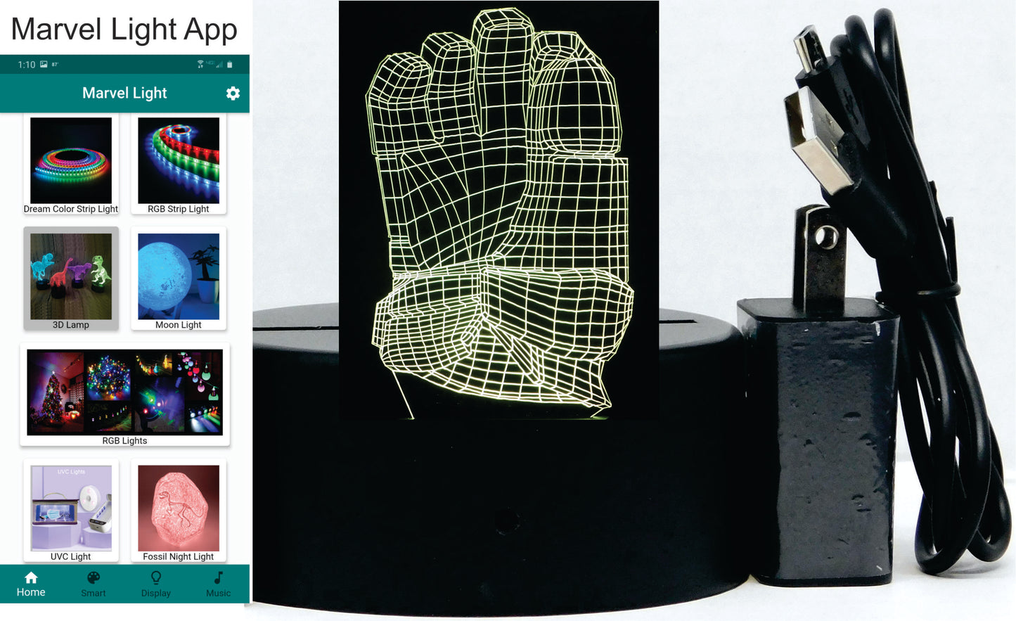 Hockey Glove 3-D Optical Illusion Multicolored Light