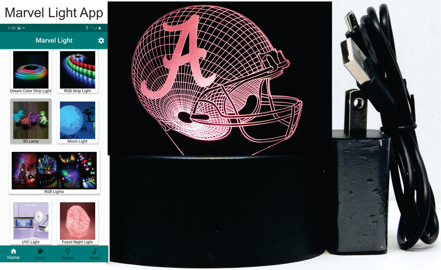 College League Football Helmet 3-D Optical Illusion Multicolored LED Lamp