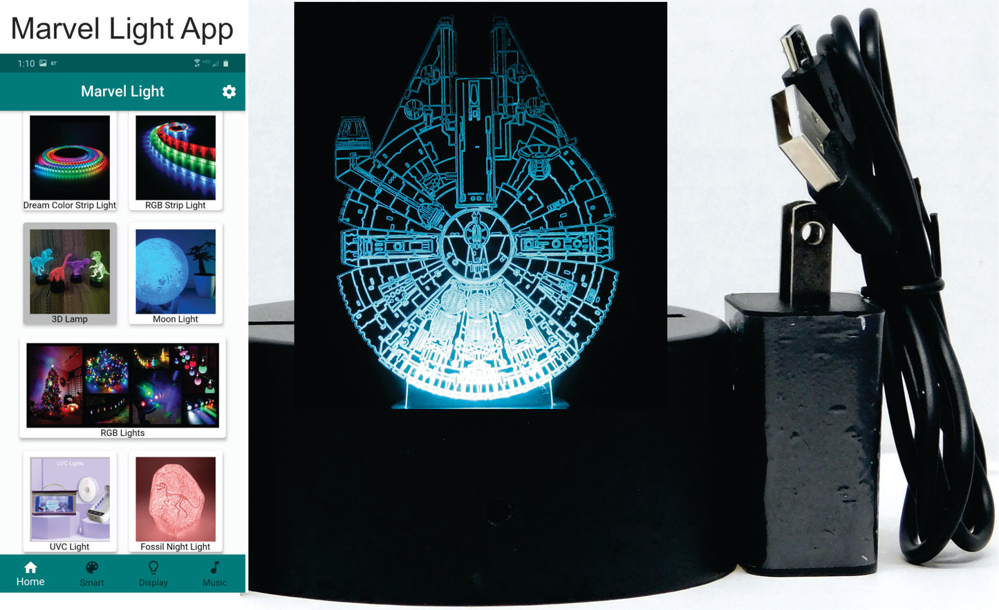 Millennium Falcon 3-D Optical Illusion LED Multicolored Lamp