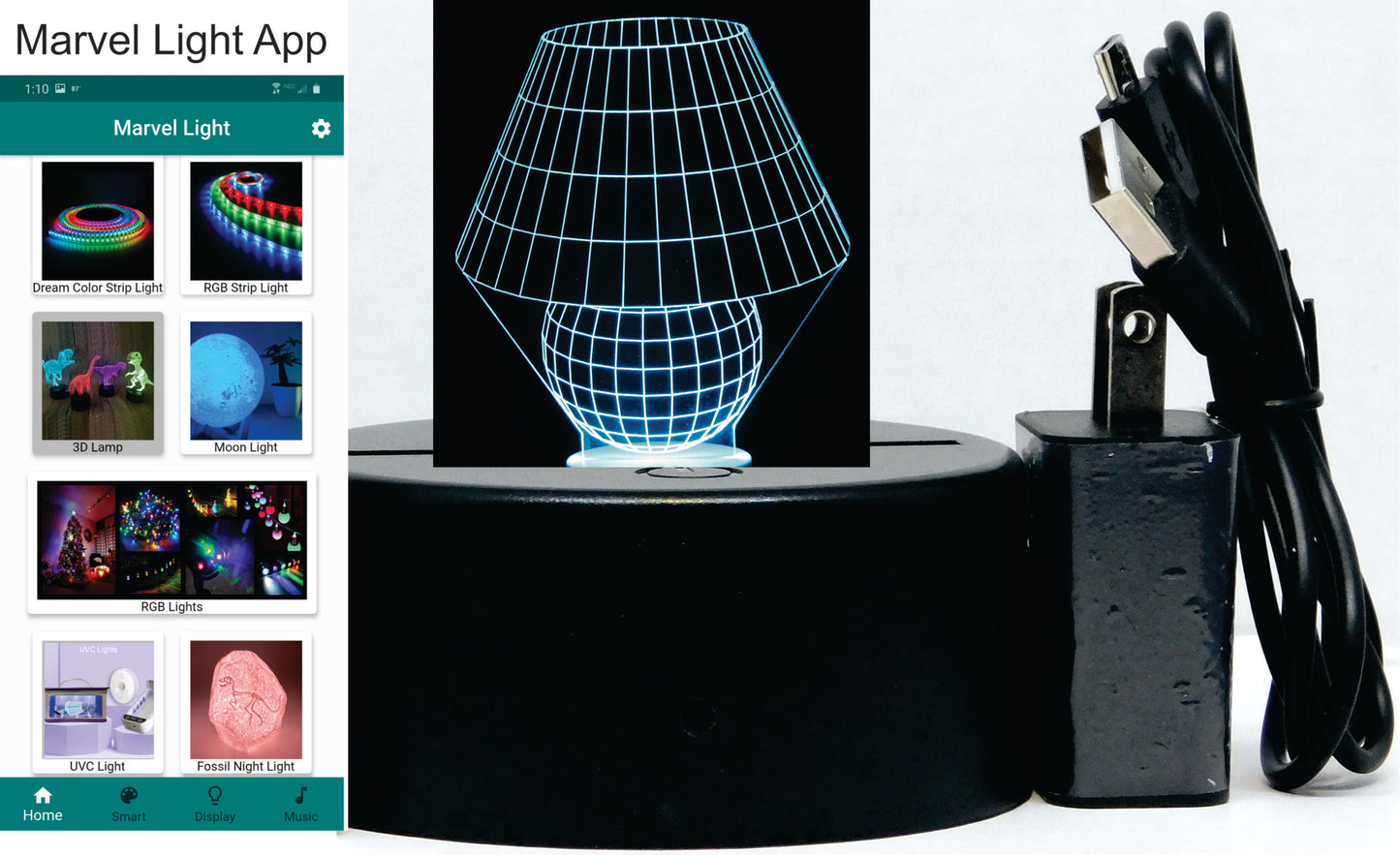 Table Lamp Artwork 3-D Optical Illusion Multicolored Lamp