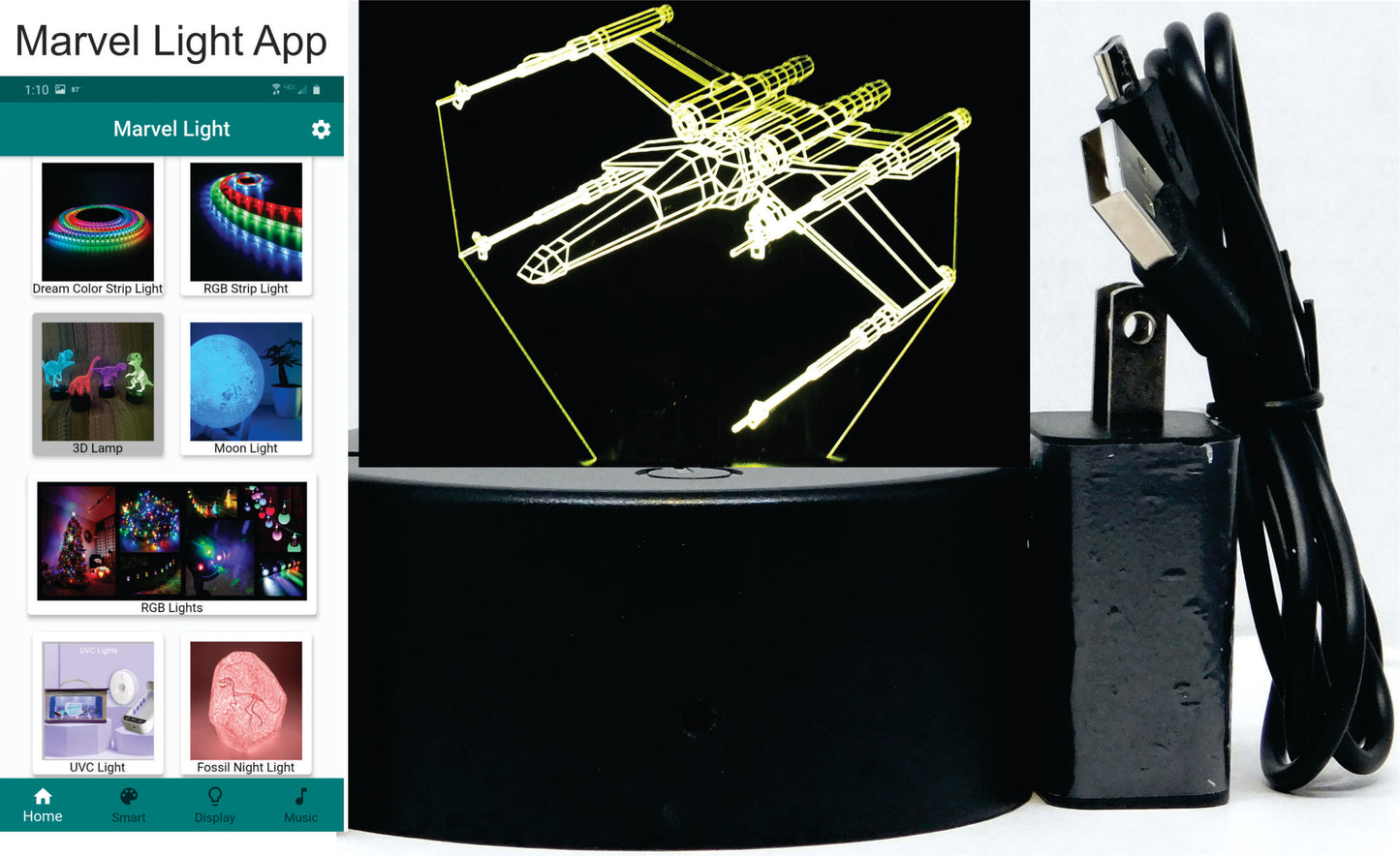 X-Wing Fighter 3-D Optical Illusion Multicolored Light