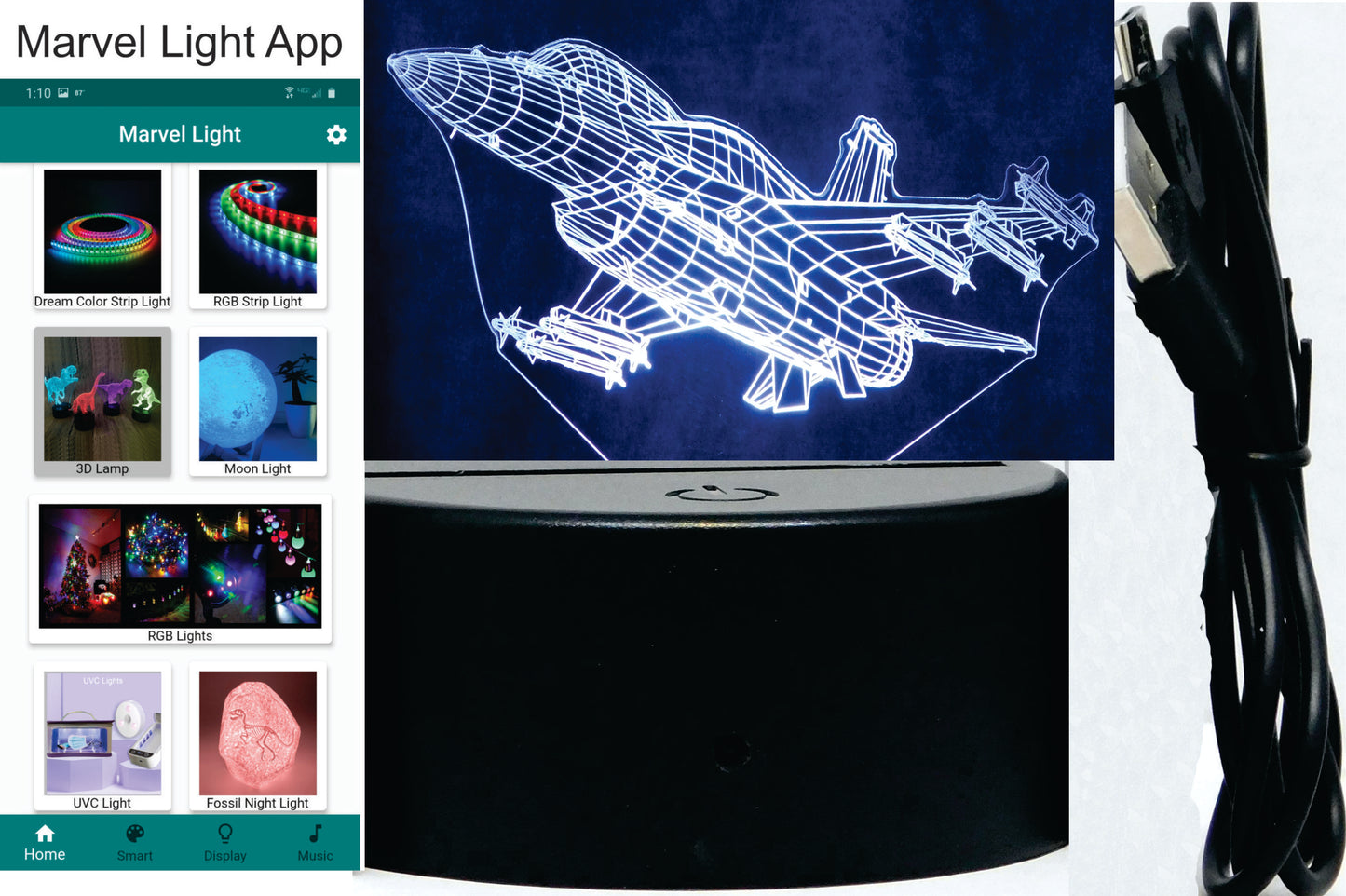 F-16 V2 Fighter Jet 3-D Optical Illusion Multicolored LED Lamp