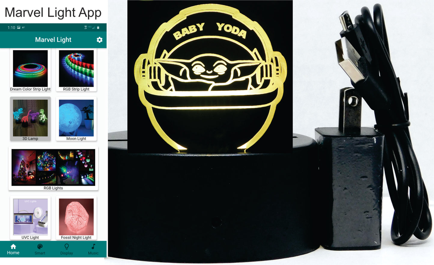 Baby Yoda 3-D Optical Illusion LED Multicolor Lamp