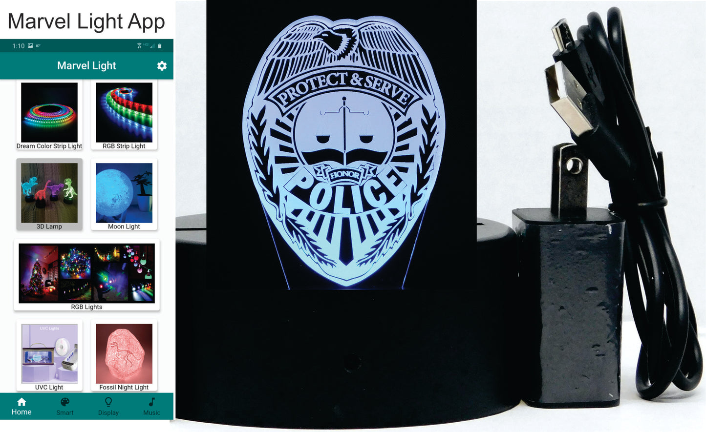 Police Logo 3-D Optical Illusion Multicolored LED Lamp