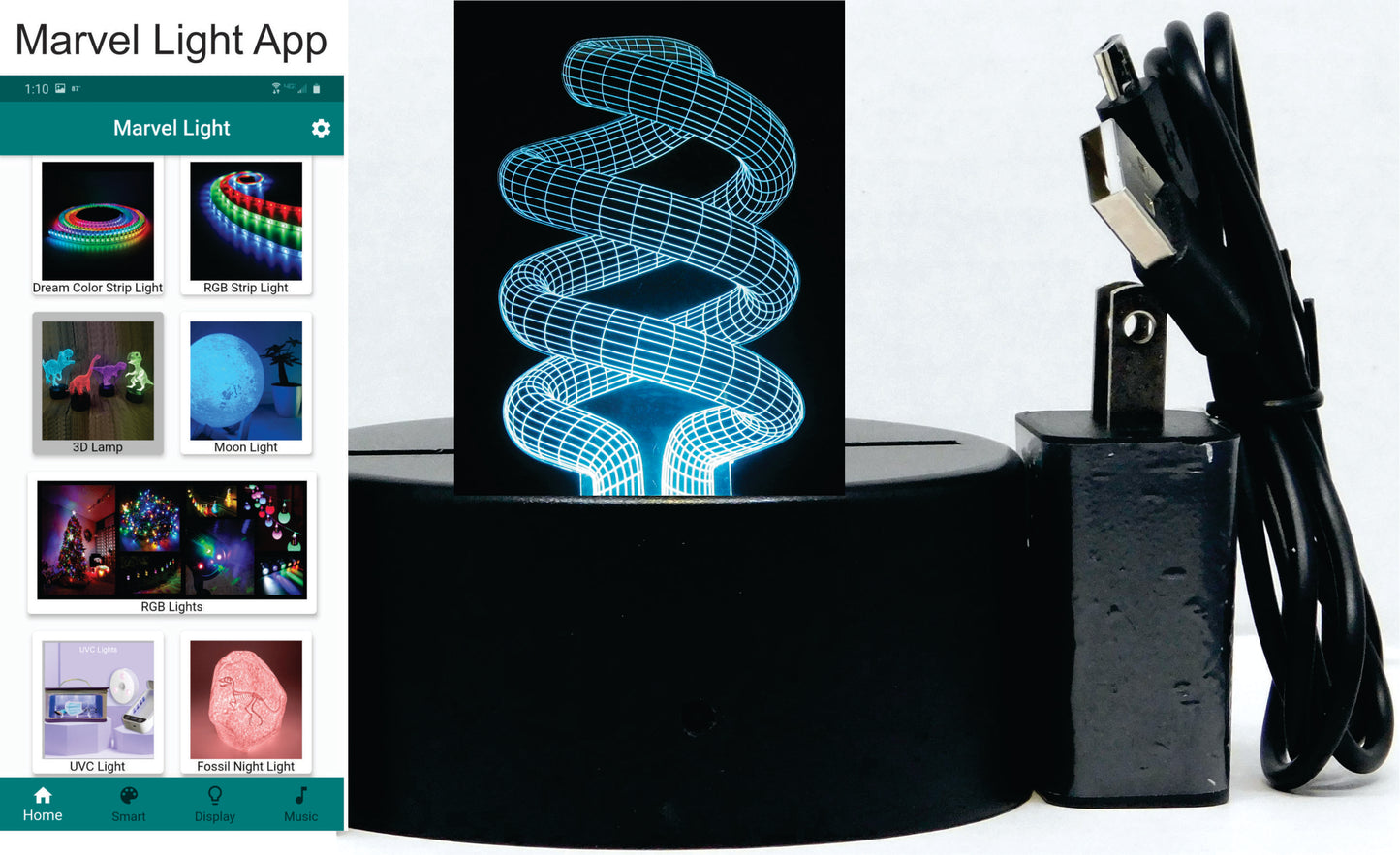 Twisted Knot 3-D Optical Illusion Multicolored Lamp