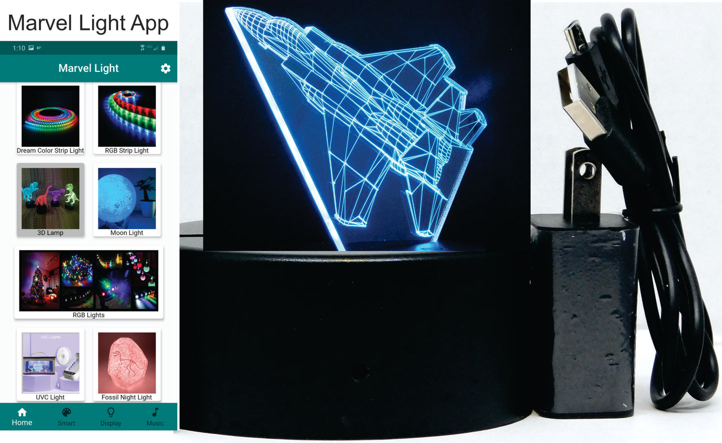 F-15c Fighter Jet 3-D Optical Illusion Multicolored LED Lamp