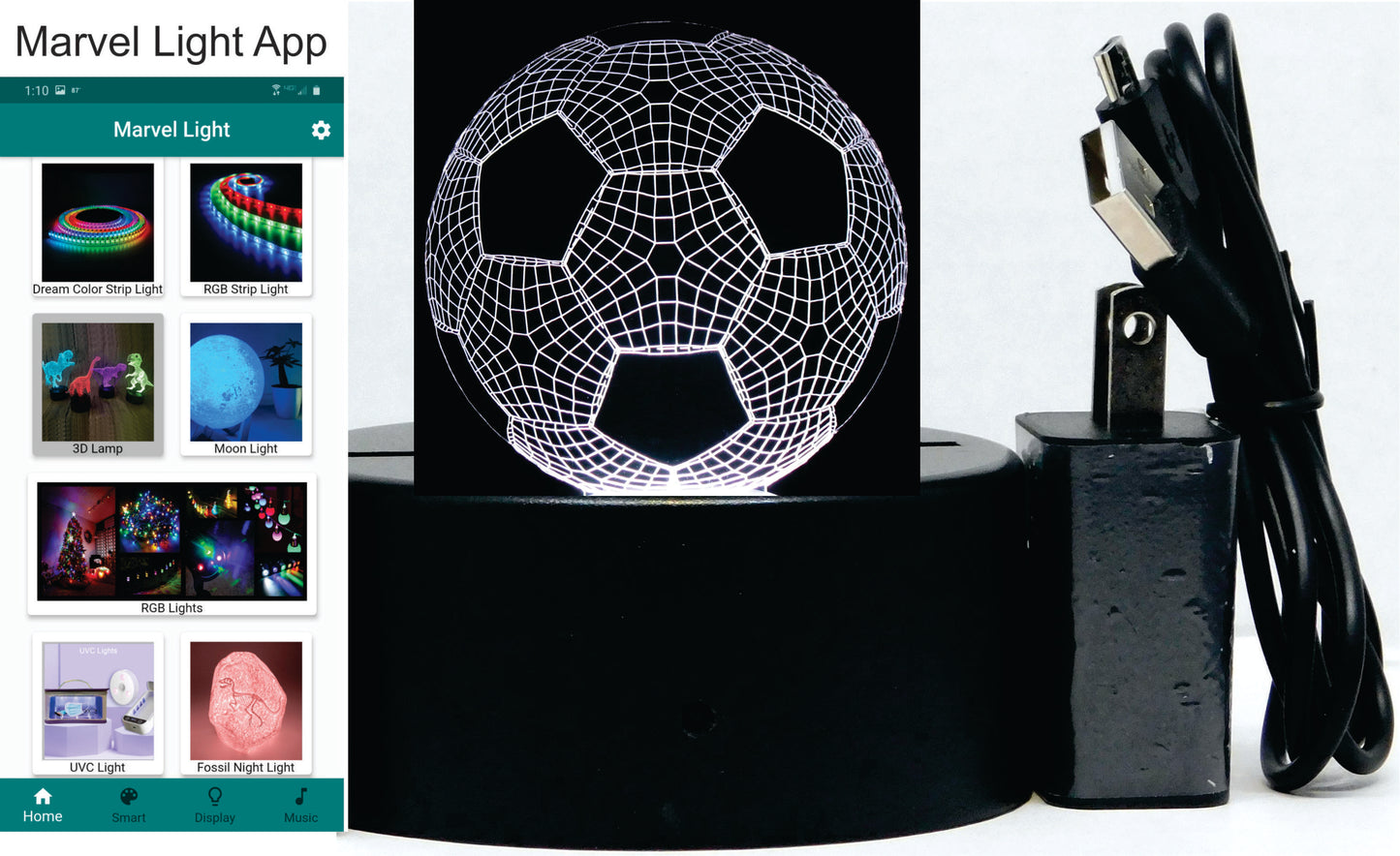 Soccer Ball 3-D Optical Illusion Multicolored Nightlight Decorative Light