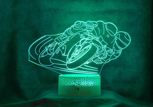 Motorcycle Road Racer 3-D Optical Illusion Multicolored LED Lamp