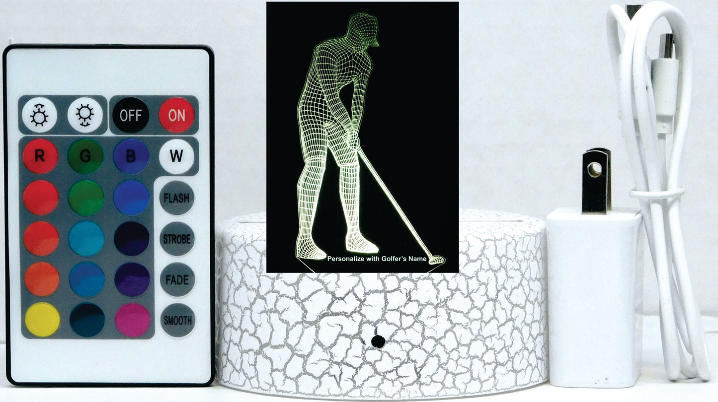 Golfer 3-D Optical Illusion Multicolored Light