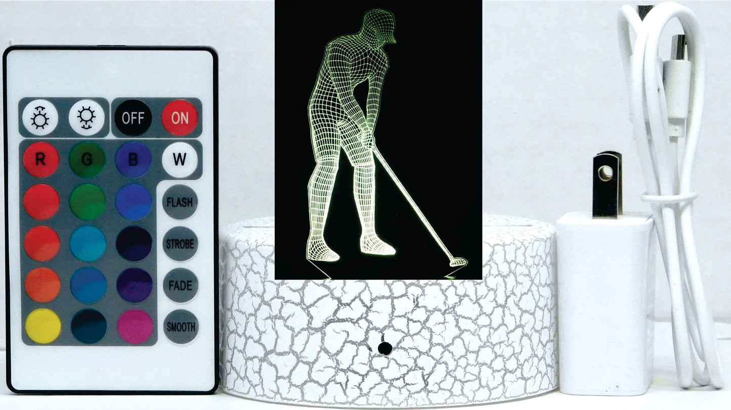 Golfer 3-D Optical Illusion Multicolored Light