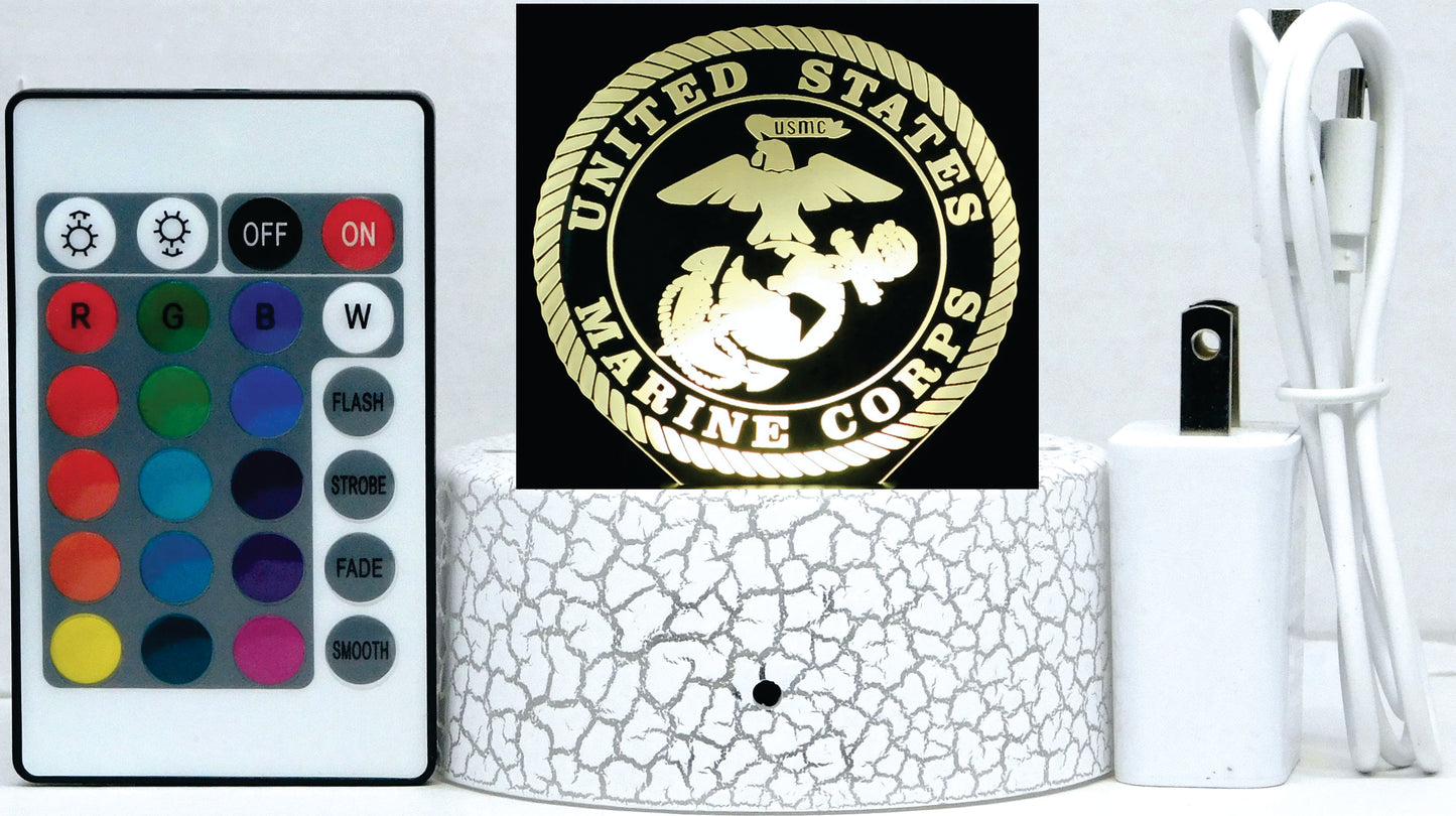 Marines Logo 3-D Optical Illusion Multicolored LED Lamp