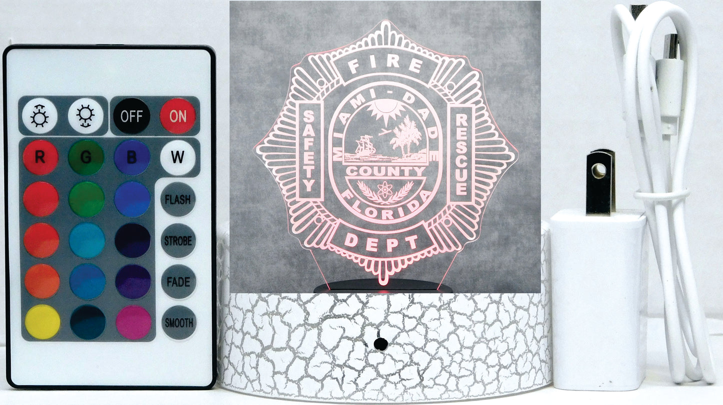Miami Dade Firefighter Logo 3-D Optical Illusion Multicolored LED Lamp