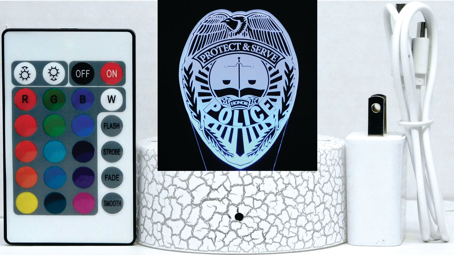 Police Logo 3-D Optical Illusion Multicolored LED Lamp