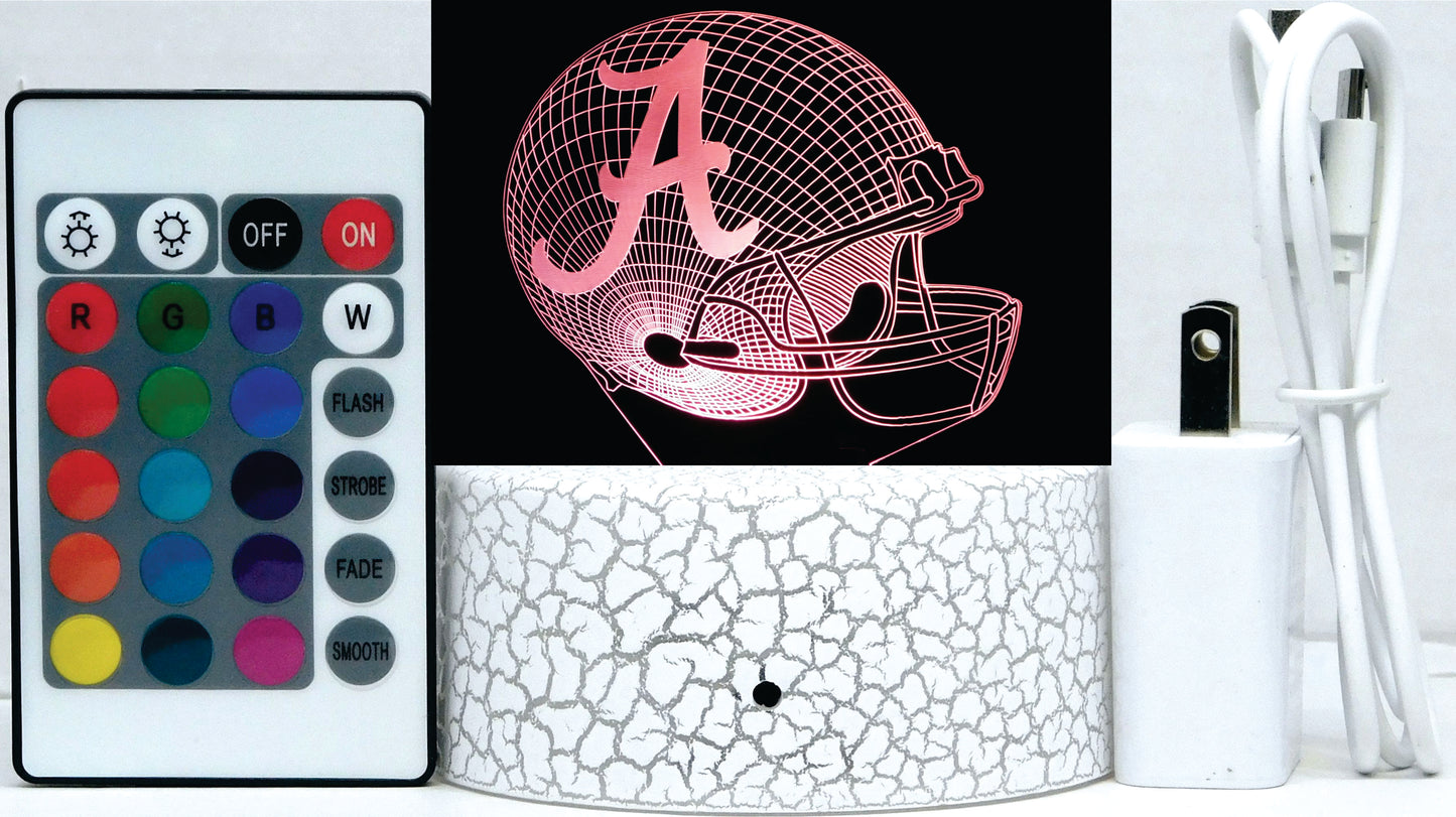 College League Football Helmet 3-D Optical Illusion Multicolored LED Lamp