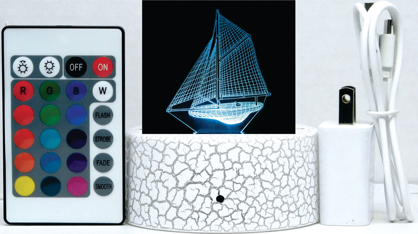 Sailboat 3-D Optical Illusion LED Desk, Table, Night Lamp