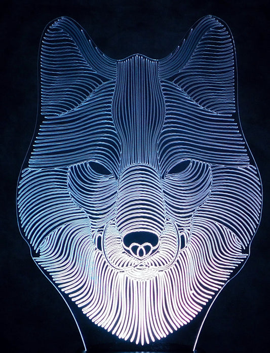Wolf Head Image 3-D Optical Illusion Multicolored Lamp