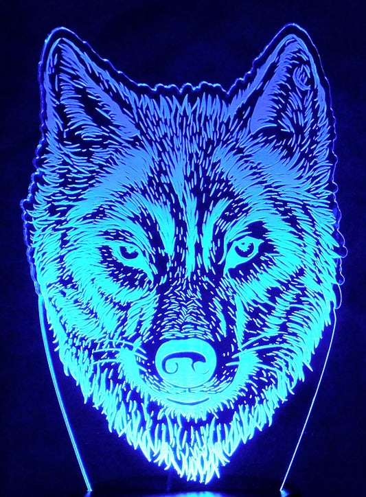 Wolf's Face Image 3-D Optical Illusion Multicolored Lamp