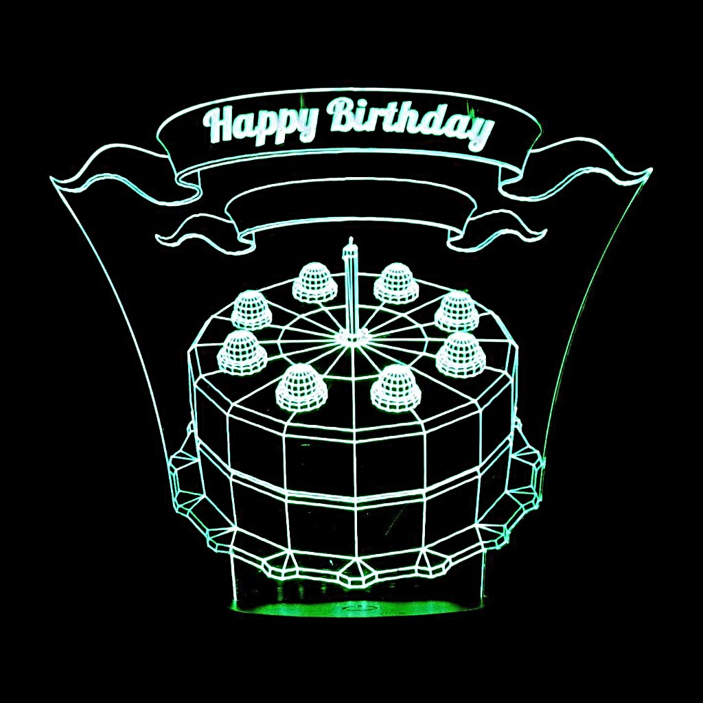 Birthday Cake 3-D Optical Illusion LED Desk, Table, Night Lamp